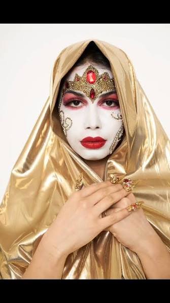 Gold theatrical editorial makeup artistry created by Manpreet in Surrey BC